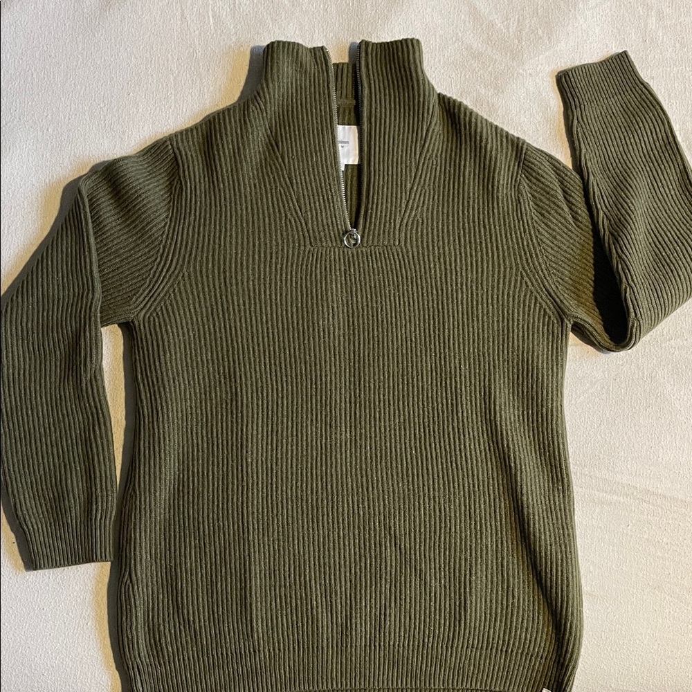 Minimum Olive Ribbed Zip Sweater